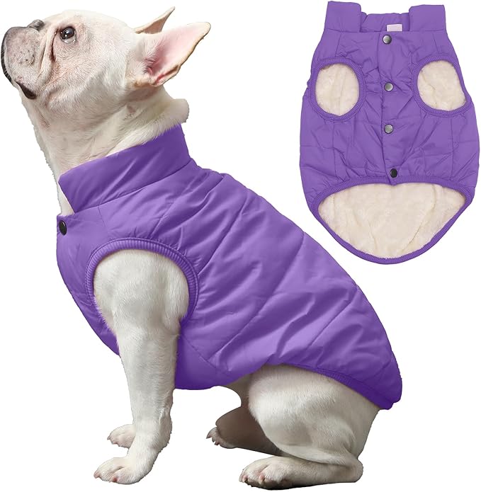 2 Layers Fleece Lined Warm Dog Jacket for Winter Cold Weather,Soft Windproof Large Dog Coat,Purple XXL