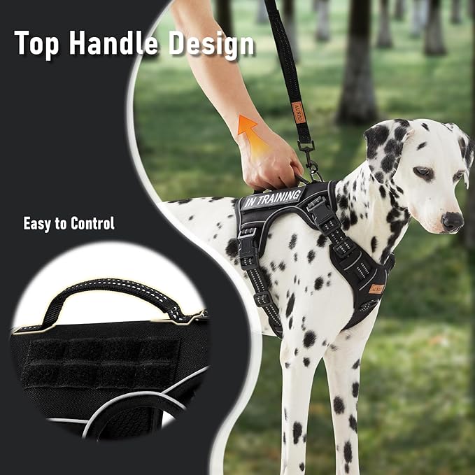 Tactical Dog Harness Medium Sized Dog, No Pull Pet Harness, Adjustable Dog Vest for Easy Walking, Breathable Oxford Material, Reflective Strips with Metal Front Clip Control, Black