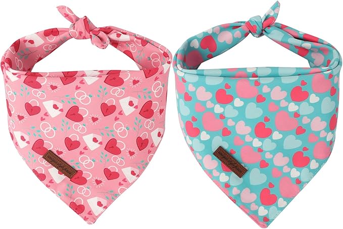 Unique Style Paws Dog Valentine's Day Bandanas 2Pcs Washable Cotton Triangle Love Heart Lock Dog Scarfs for Small Medium Large Dogs and Cats