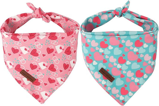 Unique Style Paws Dog Valentine's Dog Bandanas 2Pcs Washable Cotton Triangle Love Heart Lock Puppy Scarfs for Small Medium Large Dogs and Cats