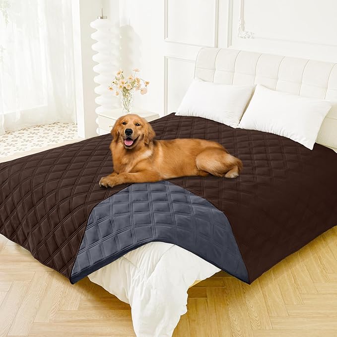 Smiry Waterproof Dog Bed Cover Blanket 82x82, Soft Reversible Pet Blanket, Washable Leakproof Cats Dogs Couch Cover for Sofa, Couch, Furniture, Chocolate/Dark Grey