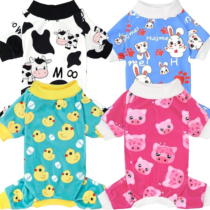 XPUDAC 4 Pieces Dog Pajamas for Small Dogs Pjs Clothes Puppy Onesies Outfits for Doggie Christmas Shirts Sleeper for Pet Cats Jammies-XS