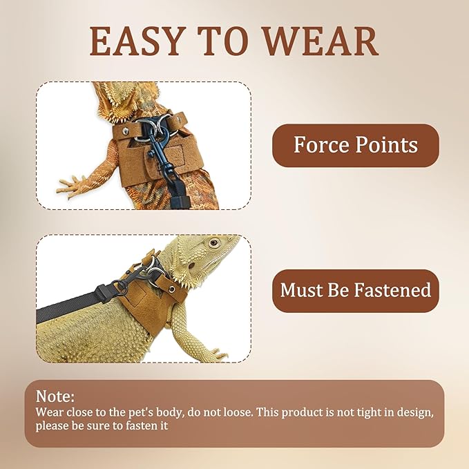 3 Pack Bearded Dragon Leash and Harness Set,Three Sizes Bearded Dragon Harness and Leash,Adjustable,Suitable for Small Reptiles (Brown)