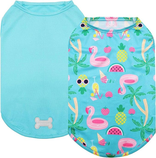 KYEESE 2 Pack Dog Shirts Hawaii Quick Dry Lightweight with Reflective Label Tank Top Sleeveless Dog Vest for Small Dogs Sun-Blocking Great for Summer Flamingo Pattern, Large