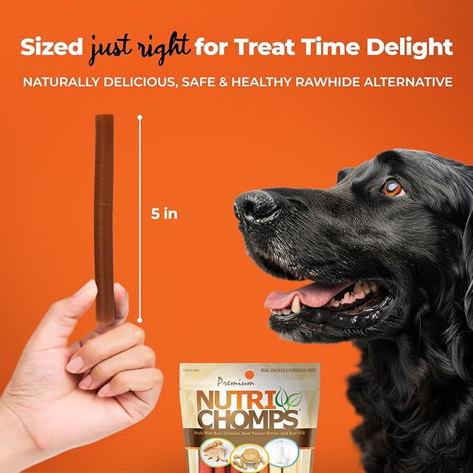 NutriChomps Dog Chews, 5-inch Twists, Easy to Digest, Rawhide-Free Dog Treats, 15 Count, Real Chicken, Peanut Butter and Milk Flavors, Bundle of 2, Brown, red, Cream (NT051V-2)