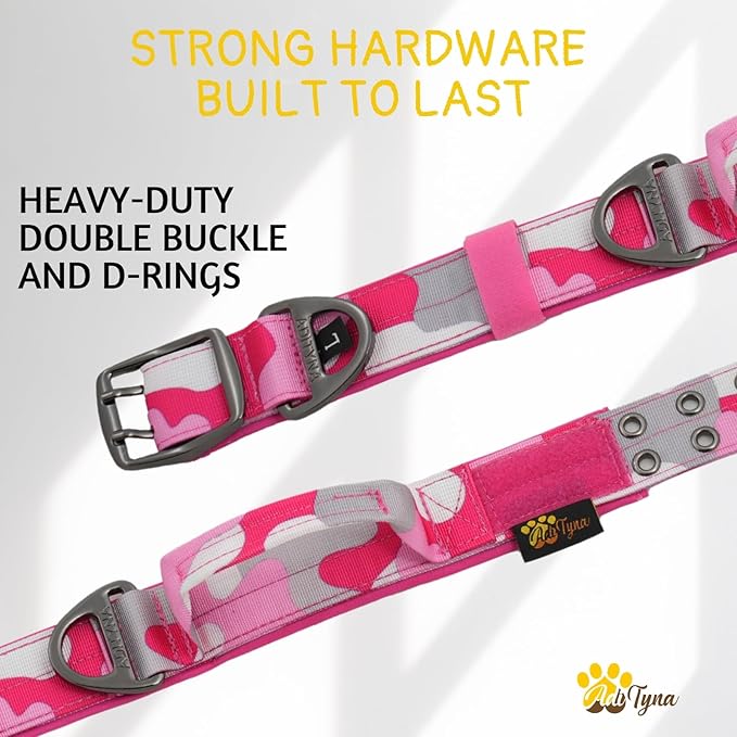 ADITYNA Heavy Duty Dog Collar for Extra-Large Dogs - Camo Pink Collar with Handle for Training, and Walking - Wide, Tactical, Soft Neoprene Padded