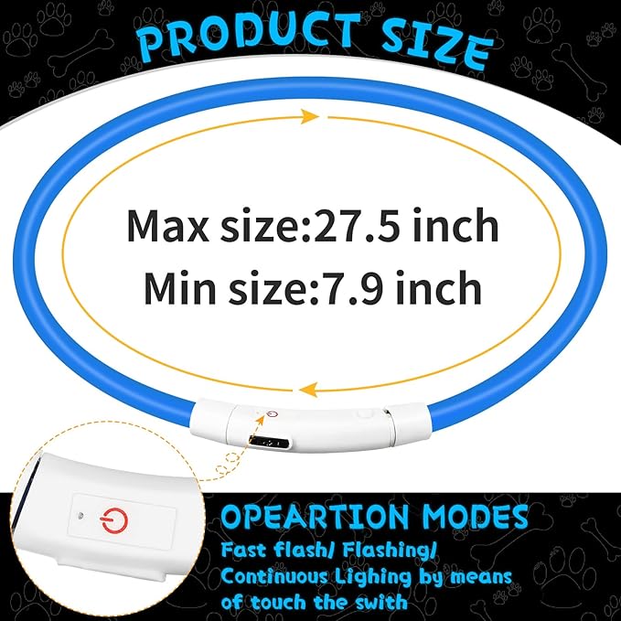 Weewooday 3 Pcs Dog Collar LED USB Rechargeable Lights Dog Necklace Collars Doggy Lights for Night Walking Adjustable Safety Lamp Pet Collars for Large Medium Small Puppy Pet(Blue,Classic Style)