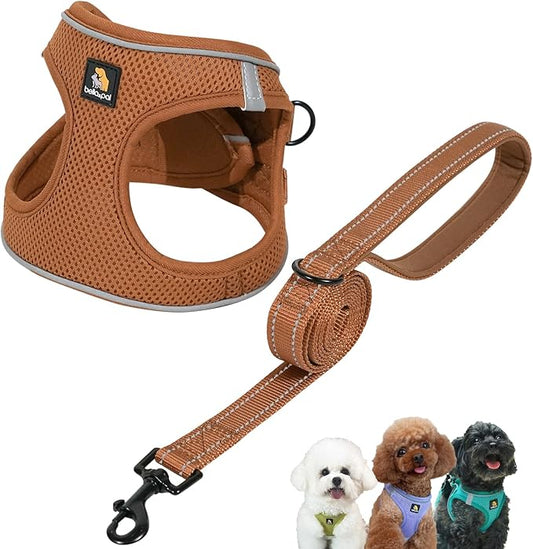 BELLA & PAL Puppy Harness with Leash Set, Step in Harness for Small Dogs, Dog Air Mesh Dog Vest Harness with Reflective Strip, No Pull No-Chock Harness for XXS, XS, Small, Medium Dog Cat (Mokka, M)