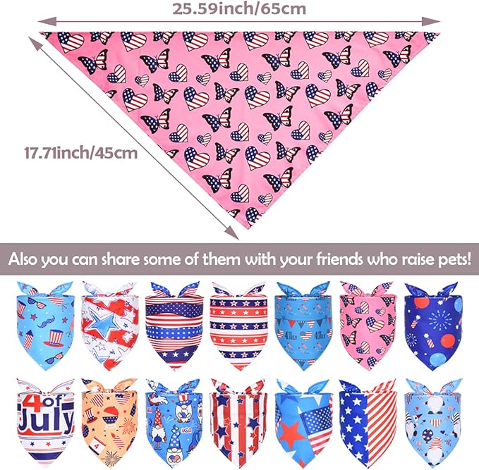 100PCS 4th of July Memorial Day Dog Bandanas Bulk for Small Medium Dog Patriotic American Flag Bandana Boy and Girl Scarves Independence Day Parties Parades Grooming Accessories