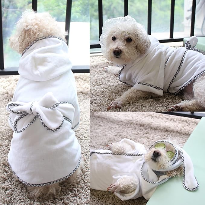 Dog Bathrobe, Microfiber Fast Drying Absorbent Hooded Bath Towel White for Puppy Small Medium Large Dog Cat (3XL, White)