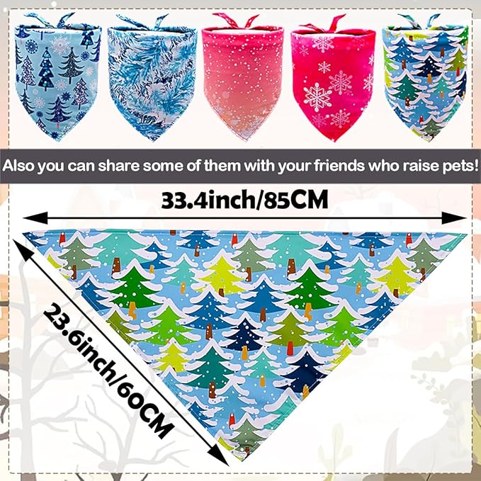 50PCS Big Dog Bandanas Winter Bulk 33Inch for Large XL Breed Dog Snow Forest Ice PineTree Pattern Kerchief Triangle Bibs Head Scarves for Boys and Girls Grooming Accessories Costume