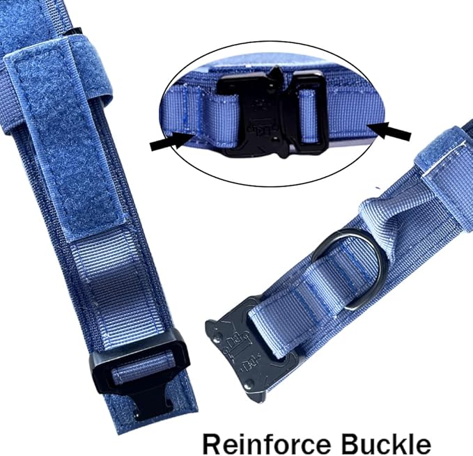Xqpetlihai Tactical Dog Collar and Leash Set Adjustable Military Nylon Dog Collar with Control Handle and Heavy Duty Metal Buckle for Large Dogs(Dark Blue S