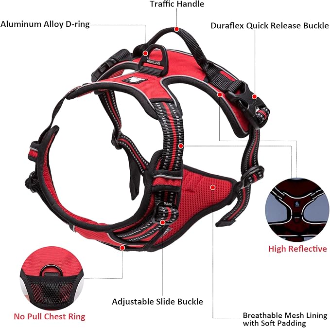 TRUE LOVE Adjustable No-Pull Dog Harness Reflective Pup Vest Harnesses Comfortable Control Brilliant Colors Truelove TLH5651(Grass Green,L)