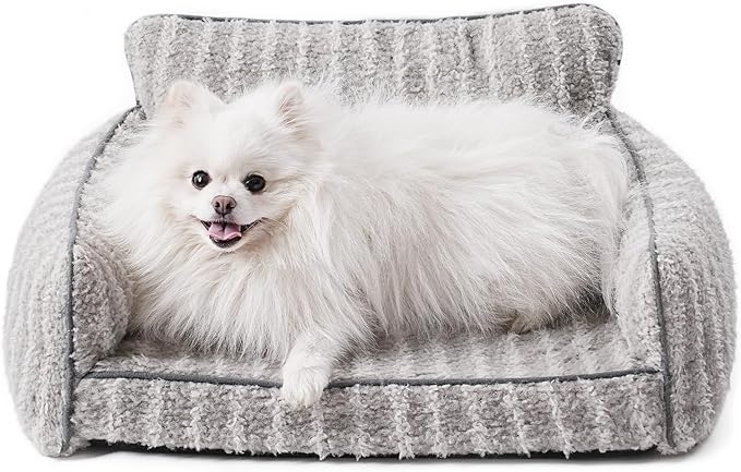 Mewoo Cat Beds for Indoor Cats, Cat Couch with Removable Washable Cover, Orthopedic Small Dog Bed Cute Pet Bed with Non-Slip Bottom (26.0" L x 19.0" W x 11.8" Th, Grey)