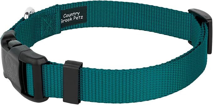 Country Brook Petz - American-Made Dog Collar for Large, Medium, and Small Dogs and Puppies - Deluxe Heavy Duty Nylon in 33 Dazzling Colors (Extra Large, 1 Inch Wide, Teal)