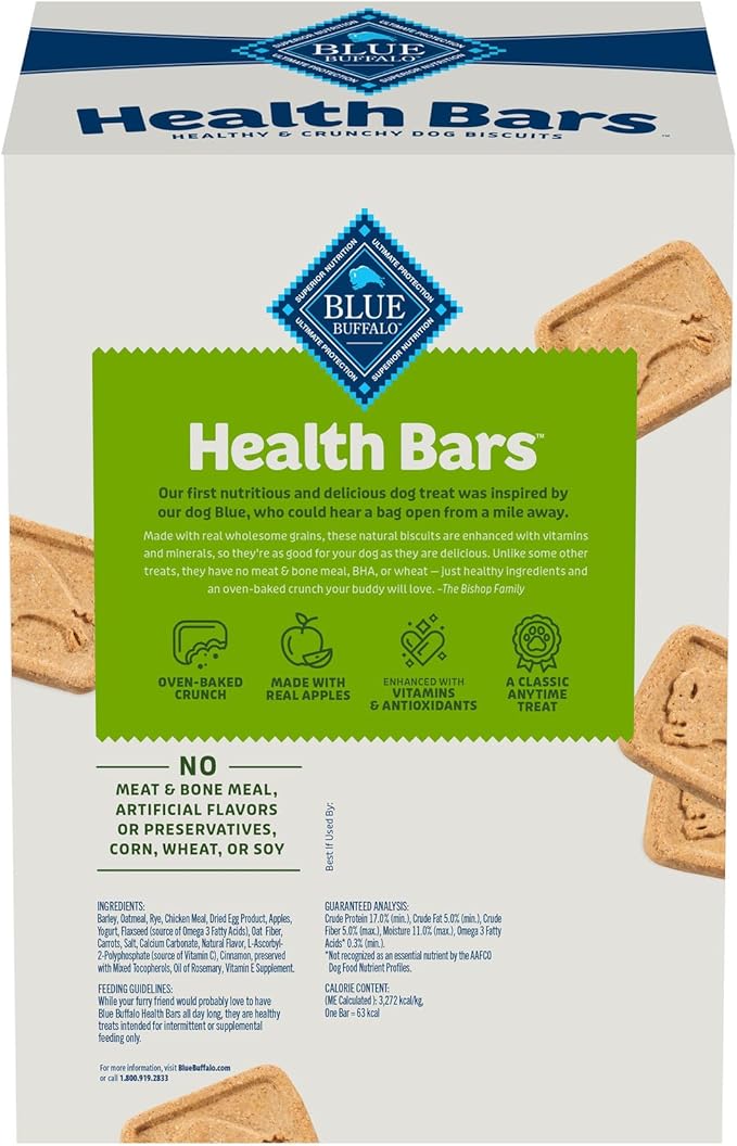 Blue Buffalo Health Bars Crunchy Dog Biscuits, Oven-Baked With Natural Ingredients, Apples & Yogurt, 3.5 lb Box