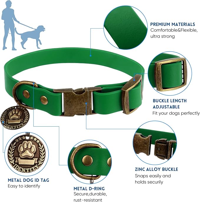 Wisedog Dog Collar and Leash Set Combo: Adjustable Durable Pet Collars with Dog Leashes for Small Medium Large Dogs, Includes One Bonus of Poop Bag Holder (M, Deep Green)