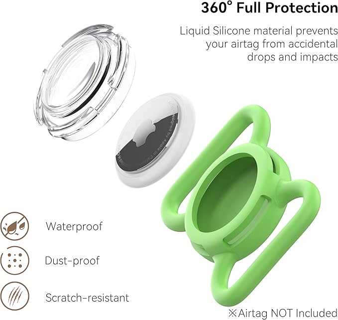 Waterproof Airtag Holder for Dog Collar, Soft Full-Body Protective Airtag Holder for Dog & Cat Collars, Ultra-Durable, Easy Installation, Lightweight Clear Airtag Case (Green, Large)