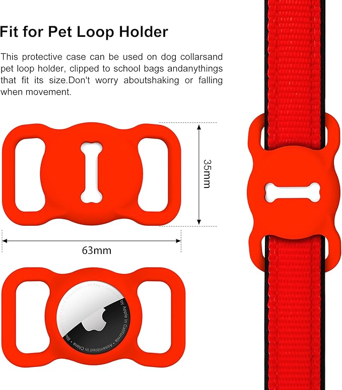 for Airtag Dog Collar Holder, Air Tag Protective Cat Airtag Dog Collar,Silicone AirTags GPS Tracking Accessories,Air Tags with Bone Pattern (1 Pack(Red))