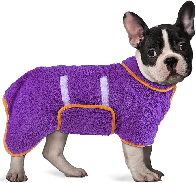 Bienbee Dog Bathrobe, Quick Drying Super Absorbent Dog Robes for After Bath, Warm Keeping Dogs Towel, Dogs Bath Supplies, Dark Purple M