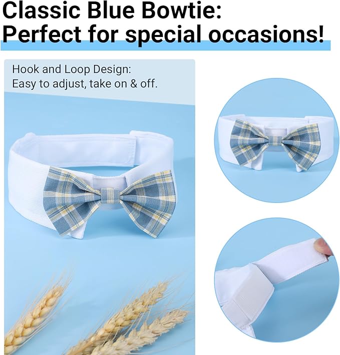 Segarty Dog Bow Tie, Adjustable Blue Plaid Bowtie Collar for Dogs, Large Dog Neck Tie Tuxedo Comfortable Cotton Boy Pets Grooming Accessories for Formal Wedding Holiday Birthday Gift Party