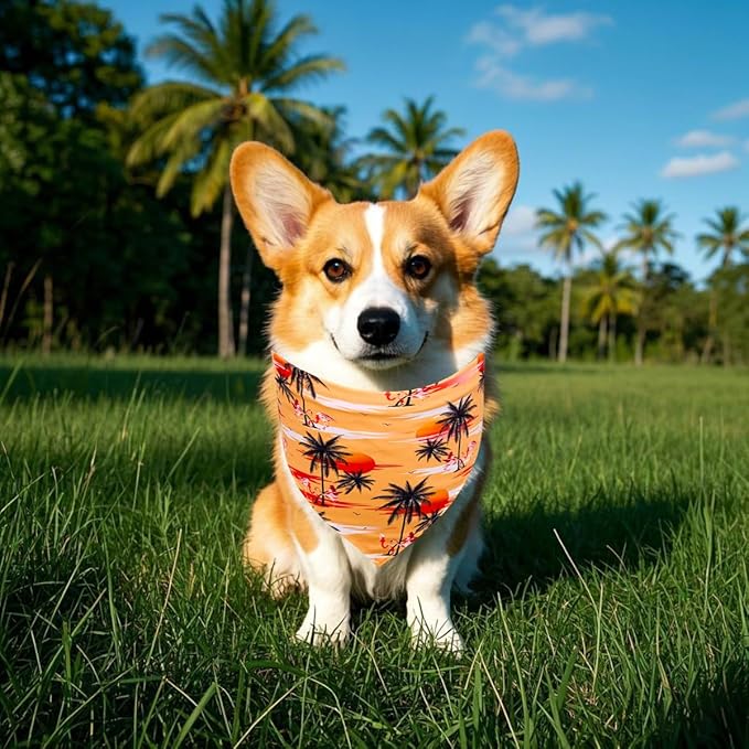 100PCS Dog Bandanas Hawaii Bulk Summer for Small Medium Dog Palms Leaves Fruits Flamingos Bench Ocean Triangle Bibs Scarves Boys Girls Grooming Accessories