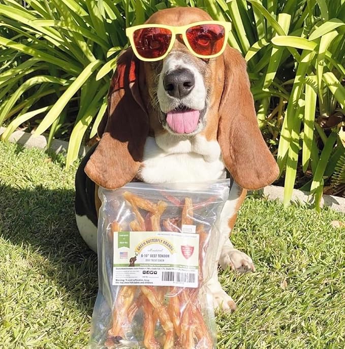 Beef Tendons for Dogs Made in USA. 6-10 Inch Grass Fed Farm-Raised American Beef Dog Treats. All Natural Dog Dental Chews. Grain Free Odor-Free Beef Dog Chews 8 Ounce