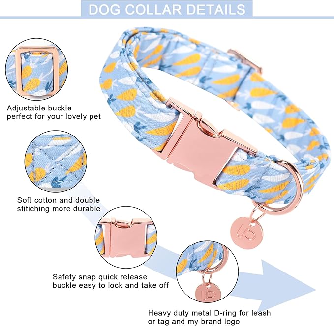Easter Dog Collar, Cotton Easter Egg Collar for Puppy Girl Boy Dog or Cat, Easter Gift Rabbit Dog Collar, Cute Carrot Pet Dog Collar with Metal Buckle, XL