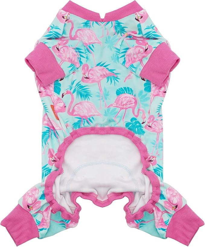 KYEESE Dog Pajamas Velvet Dog Pajamas Large Sized Dogs Soft Dogs Clothes Pjs with Flamingo Pattern Stretchy Pet Jammies Coat Comfy Pet Onesie Costume, 3X-Large