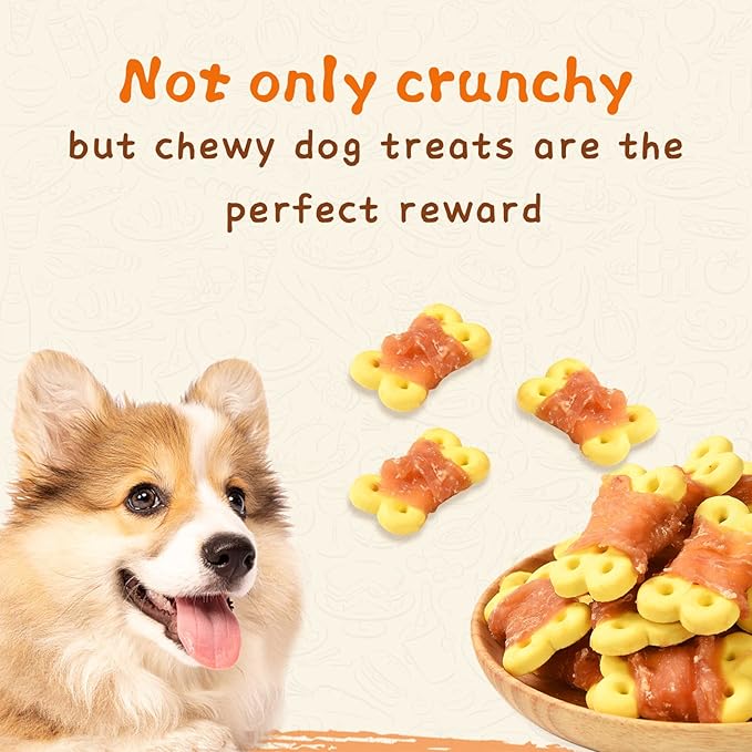 Dog Treats Chicken Wrapped Pumpkin Biscuits, Rawhide and Gluten Free, w/Taurine Low Fat Chewy Training Treats,12.5 oz