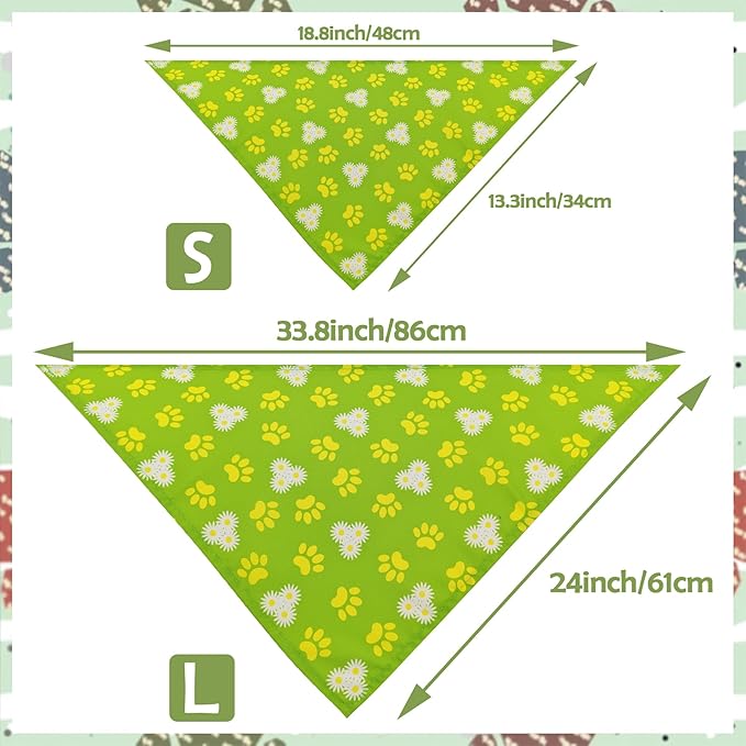7 PCS Paw Print Dog Bandanas for Small Dog Kittens 18 Inch Polyester Dogs Bandana for Puppy Doggy XS Scarves Party Grooming S