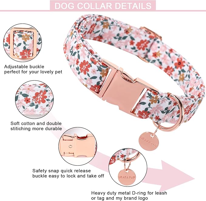 Dog Collar for Summer,Little Flower Dog Collar,Cotton Puppy Collar with Adjustable Buckle for Small,Medium,Large Girl Boy Dog, PinkYe CC