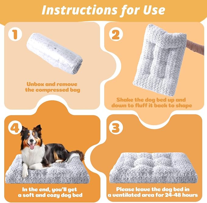 JOLLYVOGUE Washable Dog Bed for Crate, Deluxe Rose Plush Dog Crate Beds for Small Medium Large Size Dogs, Anti-Slip Soft Comfy Pet Kennel Pad, Fits Kennel Cage and Cat Bed Mat, 23" X 18", Gray
