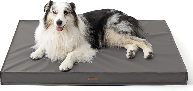 Lesure Outdoor Waterproof Dog Bed for Large Dogs, Orthopedic Egg Crate Foam Pet Bed with Oxford Fabric Surface and Removable and Durable Cover, Machine Washable, 36''x27'', Grey