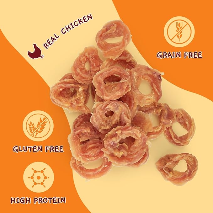 Jungle Calling Chicken Rings Dog Treats, Slow Roasted Chicken Jerky, Rawhide Free Dog Chews, High Protein Training Treats, Hip and Joint Health with Glucosamine, 10.6 oz