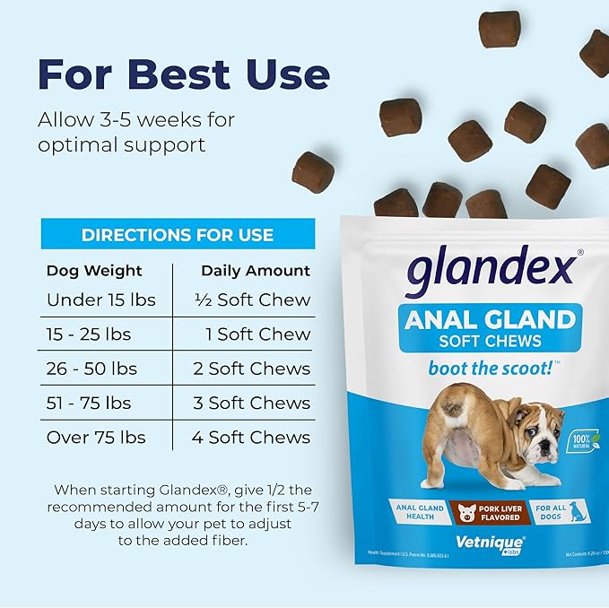 Vetnique Labs Glandex Anal Gland Soft Chew Treats with Pumpkin for Dogs Digestive Enzymes, Probiotics Fiber Supplement for Dogs Boot The Scoot (Pork Liver Chews, 30 Count)