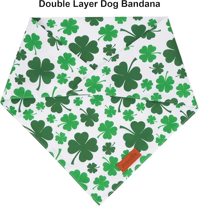 PTDECOR St. Patrick's Day Dog Bandana, Reversible Dog Scarf, Multi Size Offered, Green Shamrock Pet Bandanas for Medium Large Dogs Pets (St. Patrick's Day, Large)