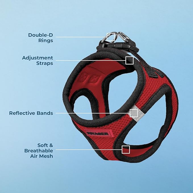 Voyager Step-in Air Dog Harness - All Weather Mesh, Reflective, No Pull Harness for Small, Medium Dogs, Cats - Secure with Hook & Loop Fastener, Buckle, Double D-Rings - Red/Black Trim, XXXS