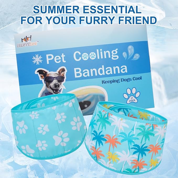 BEAUTYZOO Dog Cooling Bandana for Medium Large Dogs, 2 Pack Instant Cooling Bandanas Breathable Cooling Ice Towel Neck Wraps, Hawaiian Pattern Pet Scarf Keep Dogs Cool in Hot Summer, Blue M