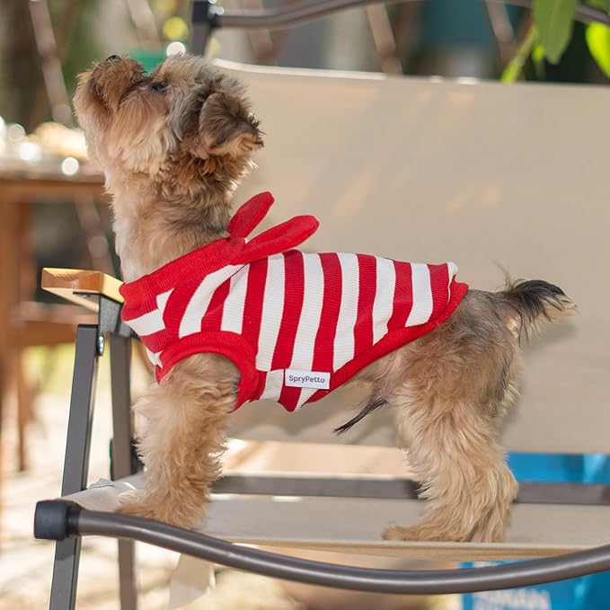 Soft Cotton Striped Shirt,Small Dog Christmas Bunny Costumes Rabbit Clothes for Easter Day Halloween for Small Dogs Teacup Dog Chihuahua Yorkie Boy or Girl-Red and White Stripes XXS