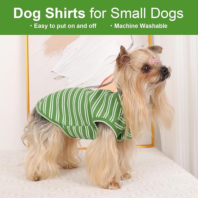 2Pack Dog Shirts for Small Dogs Girl Boy Striped Dog Shirt Vest Soft Stretchy Puppy Clothes Sleeveless Colorful Sweatshirt Small Puppy Outfit for Chihuahua Yorkie, Black+Green, M