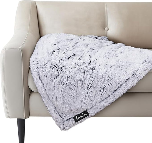 Luciphia Large Waterproof Dog Blanket for Pet Washable Liquid Proof Furniture Protector Shaggy Plush Calming Long Faux Fur Bed Cover for Couch Calming Cat Blankets for Medium, Mist Grey, 30" x 40"