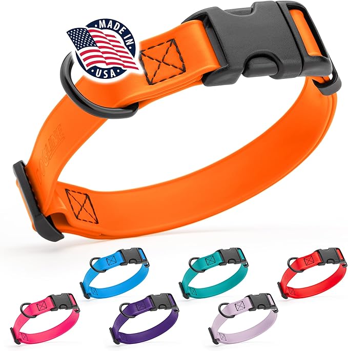 Dogline Biothane Waterproof Dog Collar with Quick Release Buckle Strong Coated Nylon Webbing with Odor- Proof for Easy Care Easy to Clean Fits Small Medium or Large Dogs, Orange 1" W 15-23" L
