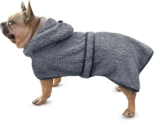 Bienbee Soft Dog Bathrobe,Super Absorbent & Quick-Drying Dog Robe with Hood, Cozy Drying Coat for After Bath, Grey M