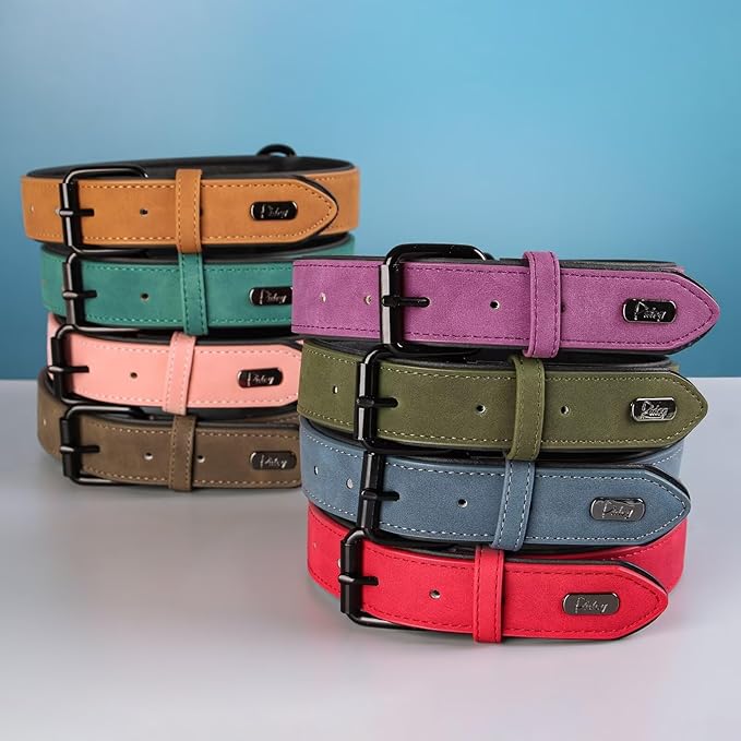 Didog Soft Padded Leather Dog Collar, Breathable Heavy Duty Dog Collar Faux Leather with Adjustable Rust-Proof Metal Buckle for Small Medium Large Dogs, Light Brown, M Fit Neck 12-15"(13-22 lbs)