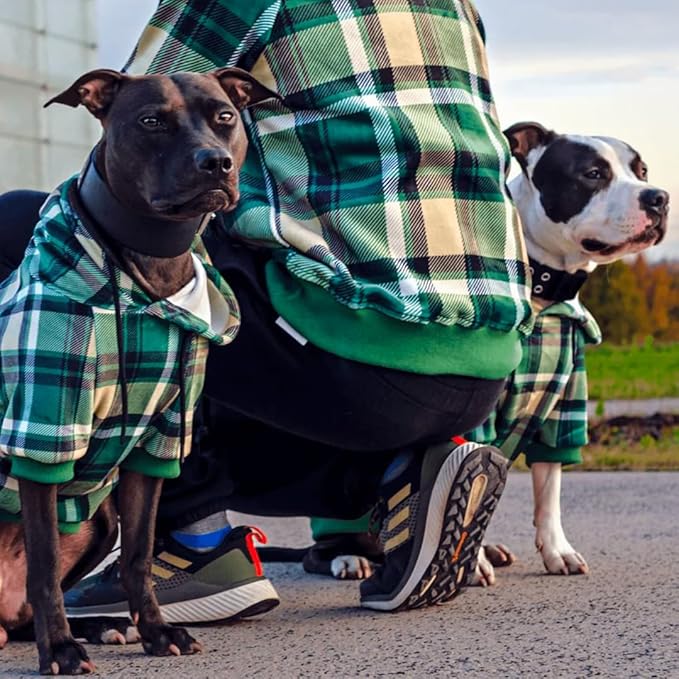Spark Paws Dog Hoodie - Premium Quality, Buttery Soft, Superior Comfort and Fit, Calming Fleece Interior, Suitable for All Breeds - Green Plaid - 4XL