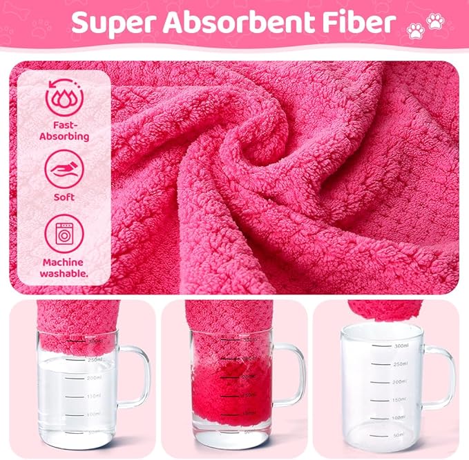 SlowTon Dog Bathrobe Towel - Super Absorbent Microfiber Pet Quick Drying Towel, Wearable Soft Bath Robes for After Bath Shower Swim Wet Walk, Adjustable for Small Middle Large Dogs (Pink, M)