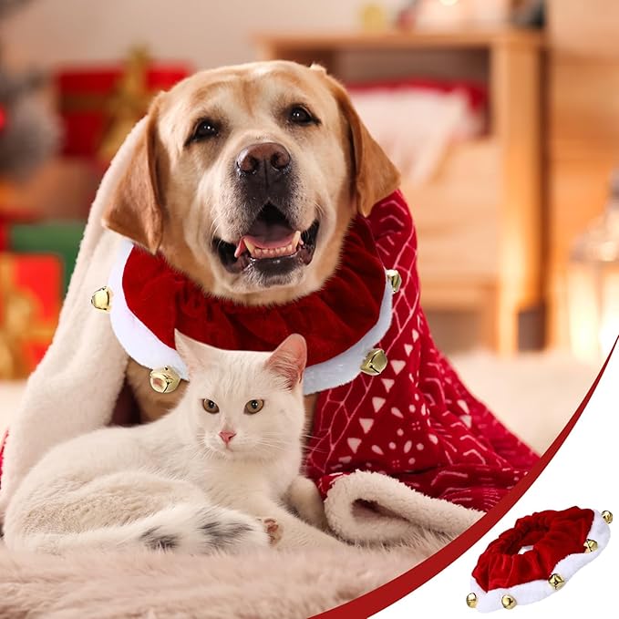 3 Pcs Christmas Jingle Bell Dog/Cat Collars Buckle Festive Christmas/Holiday Plush Neckwear for Xmas Dog Cat Outfit Pet Stretchable Scrunchy Costume Accessory Soft Collar with Bell(Large)