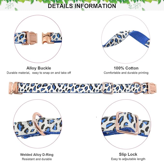 Metal Buckle Dog Collar, Durable Adjustable Dog Collar Soft for Small Medium Large Dogs (S(10-14in), Blue Leopard)