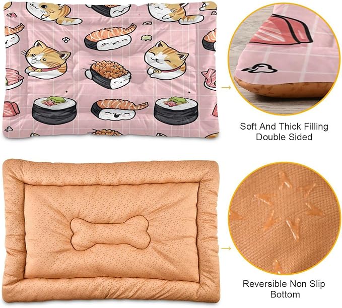 Sushi Kawaii Pattern Dog Bed Cat Bed, Rectangle Comfortable Pet Bed, Ultra Soft Calming Dog Bed for Small Medium Dogs,18" x 24"